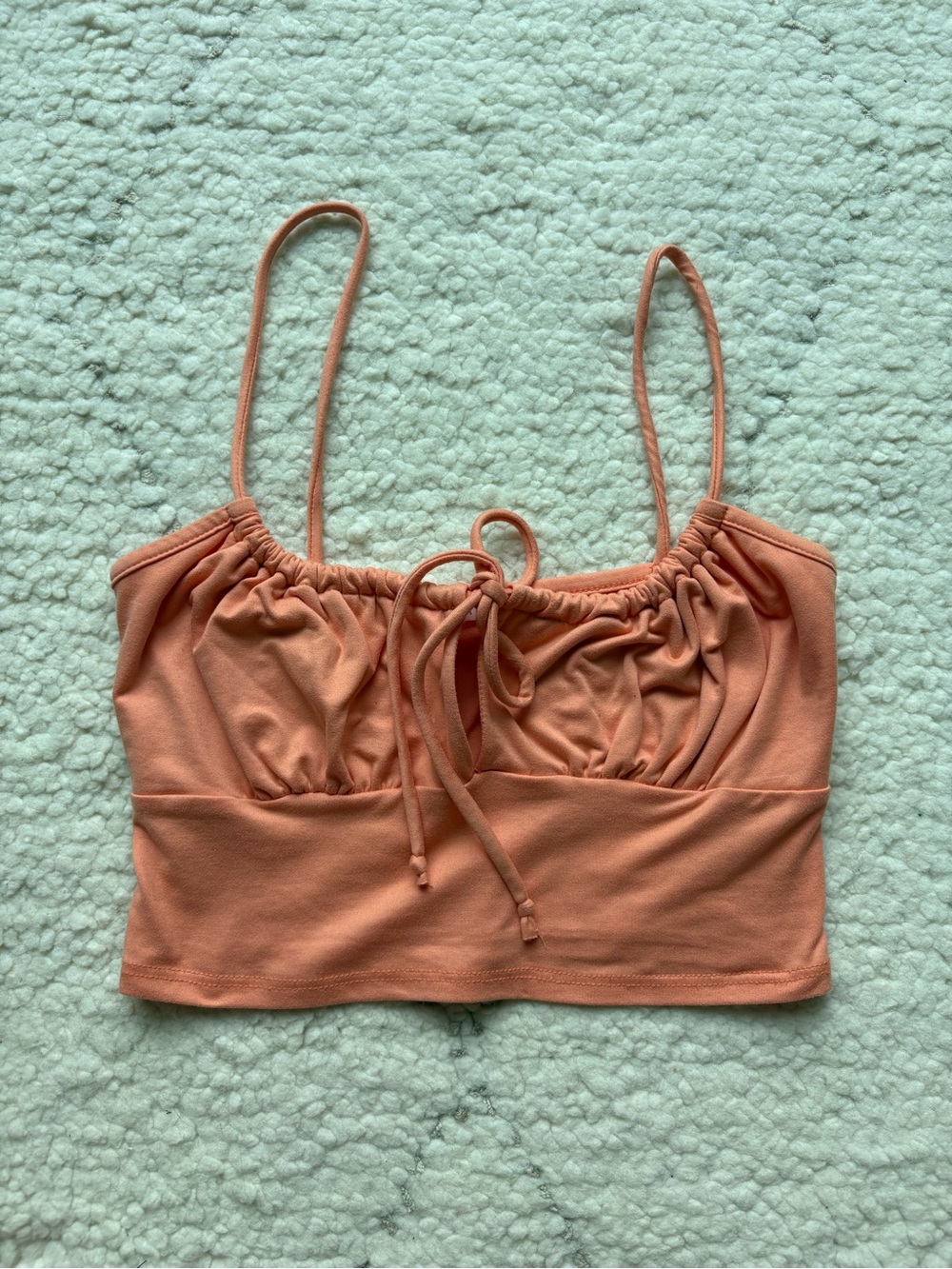 Blue Blush Coral Peach Tie-Front Top